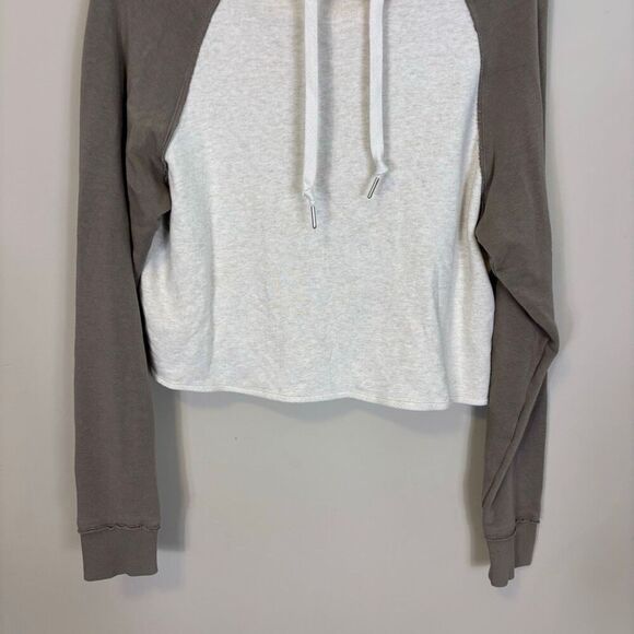 Tasc White with Light Brown Sleeves Hooded Pullover Sweatshirt Size Medium - Picture 4 of 6